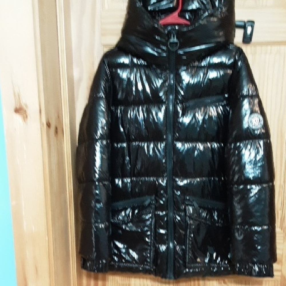 DKNY Shiny Black WomensPuffer Jacket
